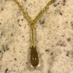 Vince Camuto Brown Amber-Glass 2" Gold Tone Dangle Necklace